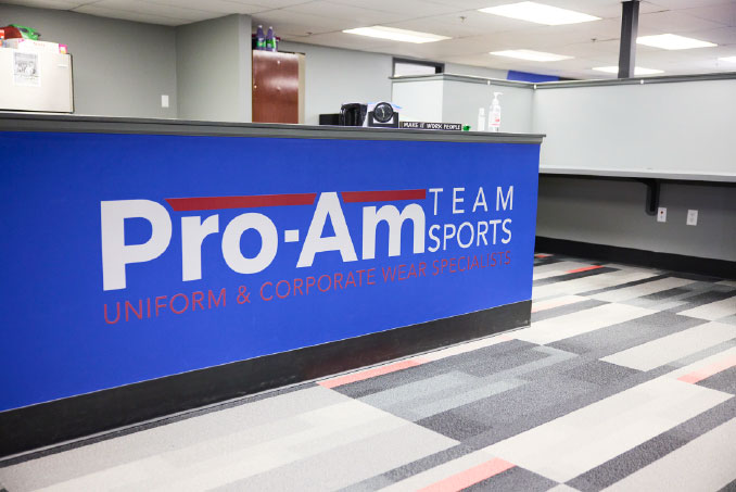 pro-am team sports lobby photo with desk and big logo